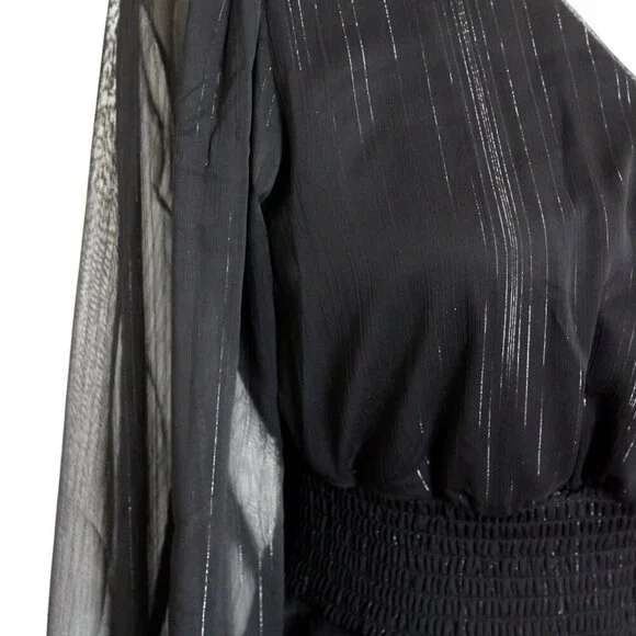 Tulle Tiered Black V Neck Midi Dress - Picture 4 of 6